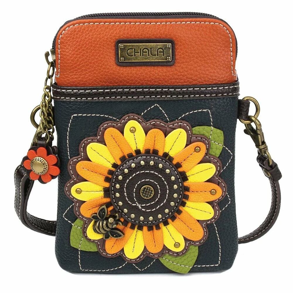 Chala Cellphone Crossbody Purse Sunflower Navy Yellow NWOT